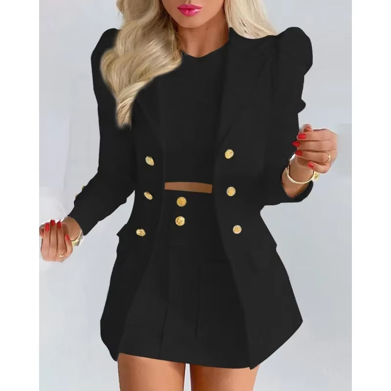 2025 Spring Autumn Women's Fashion Plaid Print Mini Dress Set - Elegant Casual 2-Piece Suit
