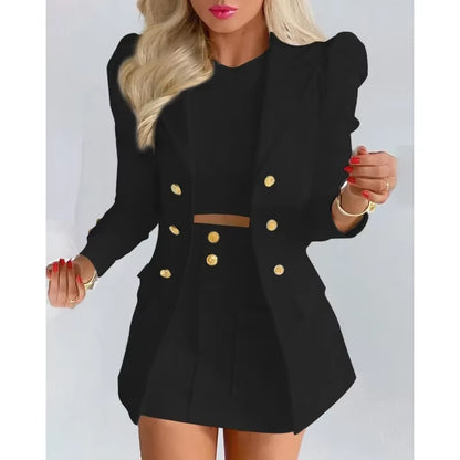 2025 Spring Autumn Women's Fashion Plaid Print Mini Dress Set - Elegant Casual 2-Piece Suit